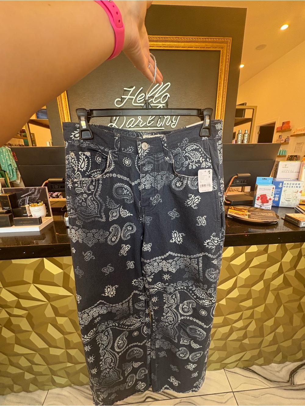 Women's Black Bandana-Print Jeans